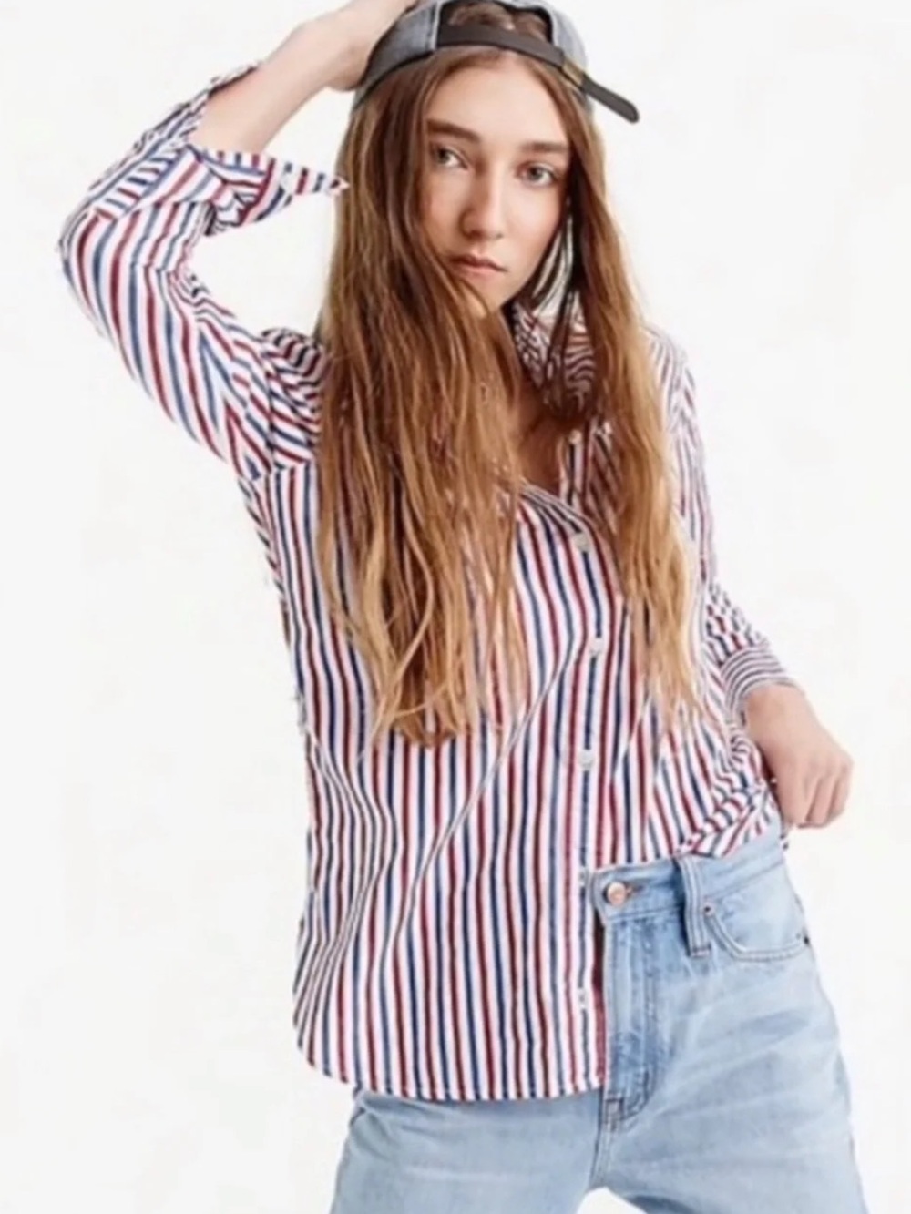 J.Crew Boyfriend Red White Blue Stripe Button-Up Shirt